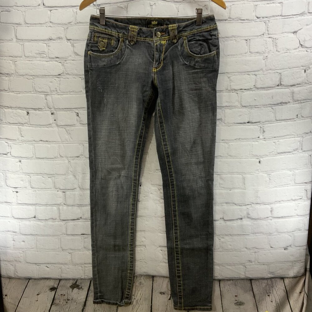 Akademiks Blue Jeans Womens‎ Sz 29 Ornate Gold Trim Tapered